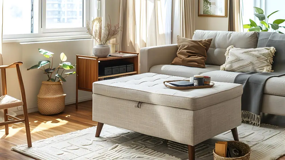 A cozy living room featuring a comfortable couch, a stylish chair, and a matching ottoman for relaxation.